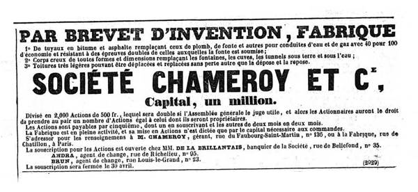 Chameroy, publicité 1838